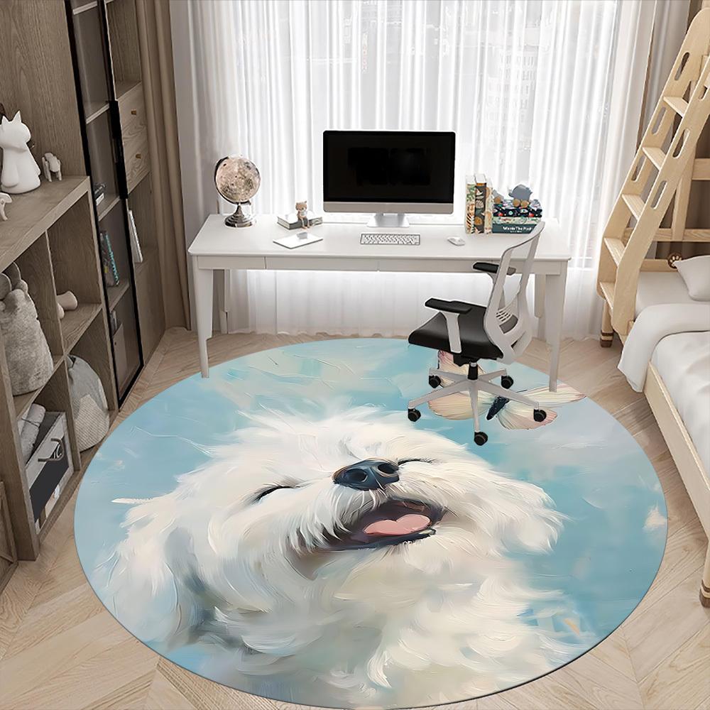 1PC Puppy Butterfly Office Round Area Rug, Mat Suitable ForOffice, Under Office Chairs Bedroom Living Room Home Decor, Room Deco