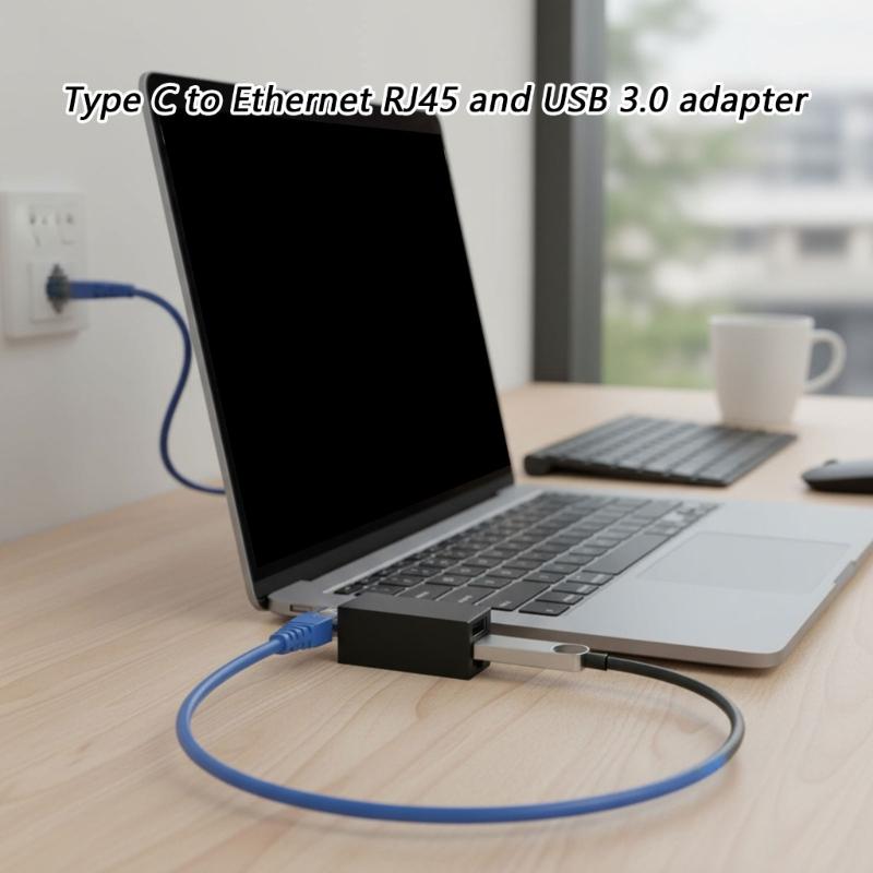 Многопортовый USB-C адаптер с портом Gigabit Ethernet 1000 Мбит/с и USB 3.0 для ноутбука/ПК, широкая совместимость