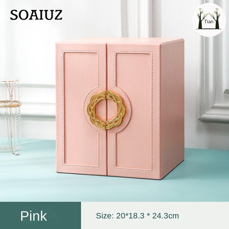 Шкатулка для драгоценностей Многослойная большая вместимость Европейская кожаная шкатулка для драгоценностей Ювелирные изделия Первая шкатулка для хранения ювелирных изделий Подарочный светильник Роскошная большая вместимость