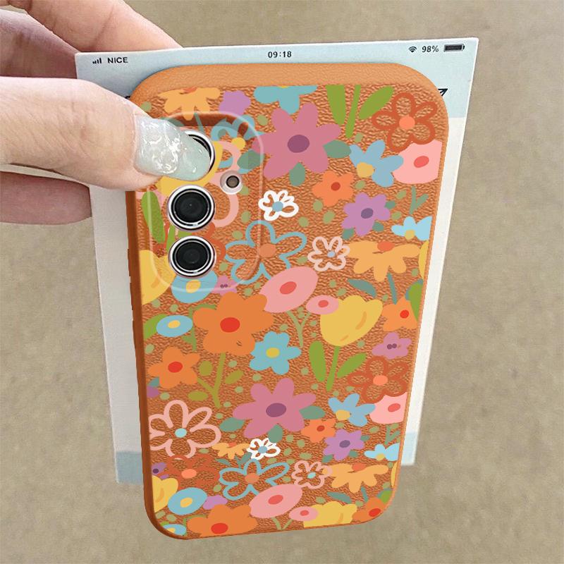 Чехол с принтом белых цветов для Samsung S26 Ultra S25 A18 S24 S23 S22 S21 FE A15 A16 A17 A35 A36 A37 A54 A55 A56 A57 Силиконовый чехол с текстурой кожи