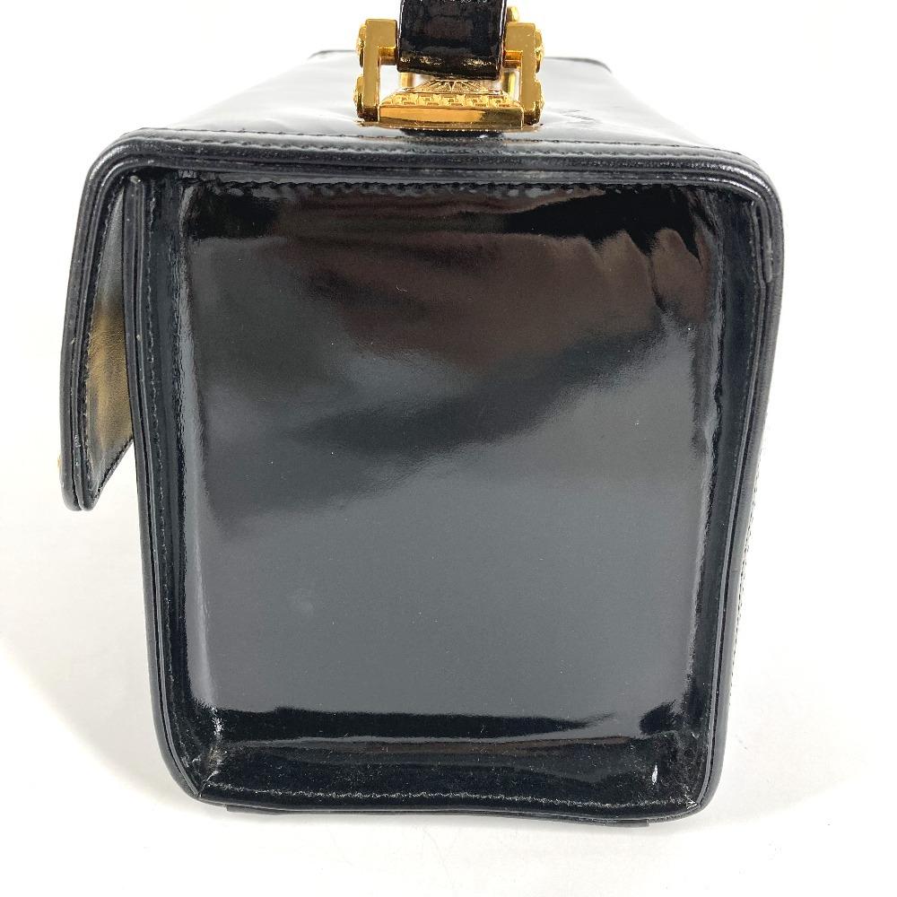 VERSACE vintage Sunburst Logo Vanity Bag Hand Bag Patent Leather Black/Gold