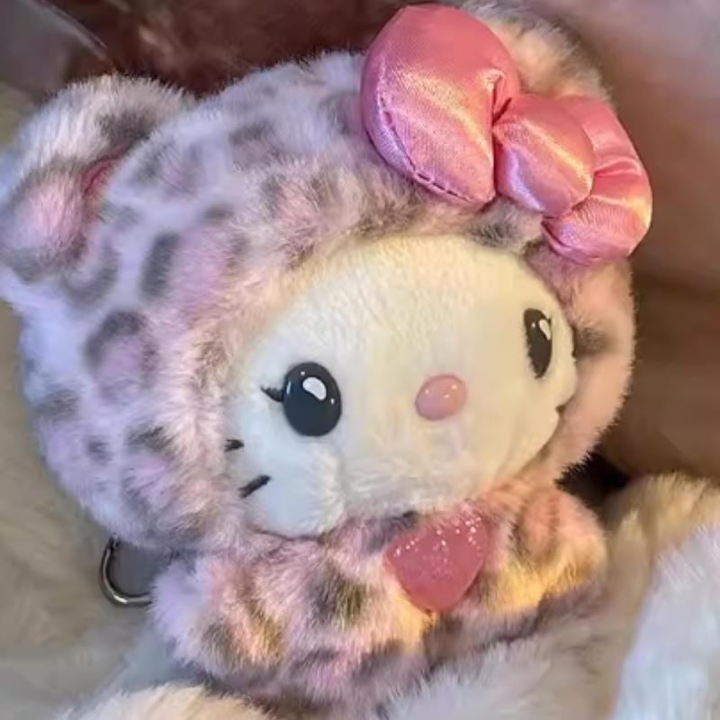 Серия Sanrio с леопардовым принтом Плюшевый брелок-подвеска для сумки Hello Kitty Сладкий подарок на день рождения для детей и девочек