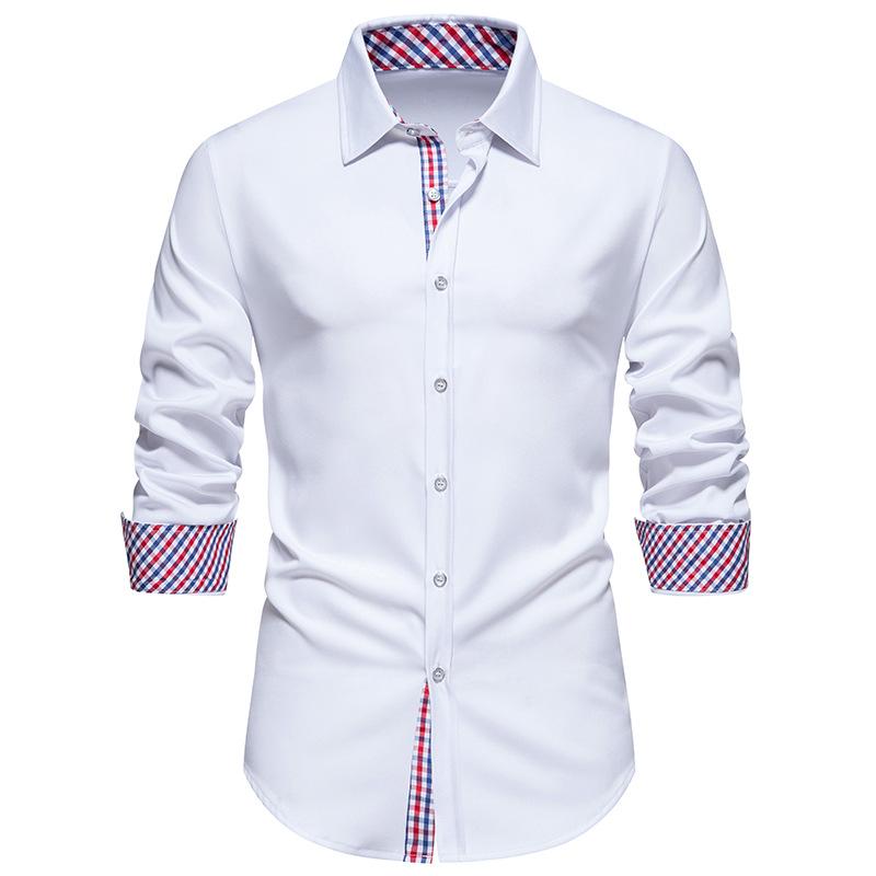 Men S Casual Loose Fit Long Sleeve Color Block Shirt