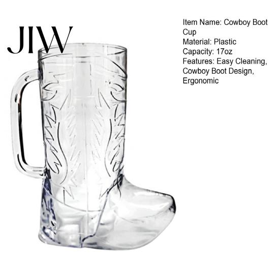 Decorative Whiskey Glass Clear Cowboy Boot Cup, 17oz Plastic Western with Creative Shape Handle for Clear, Novelty Party Cup Beer Easy to Clean