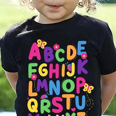 Яркие Мультяшные Алфавитные Графические Детские Одежда Девочка Мальчик Футболка Круглый Вырез Короткий Рукав Топы
