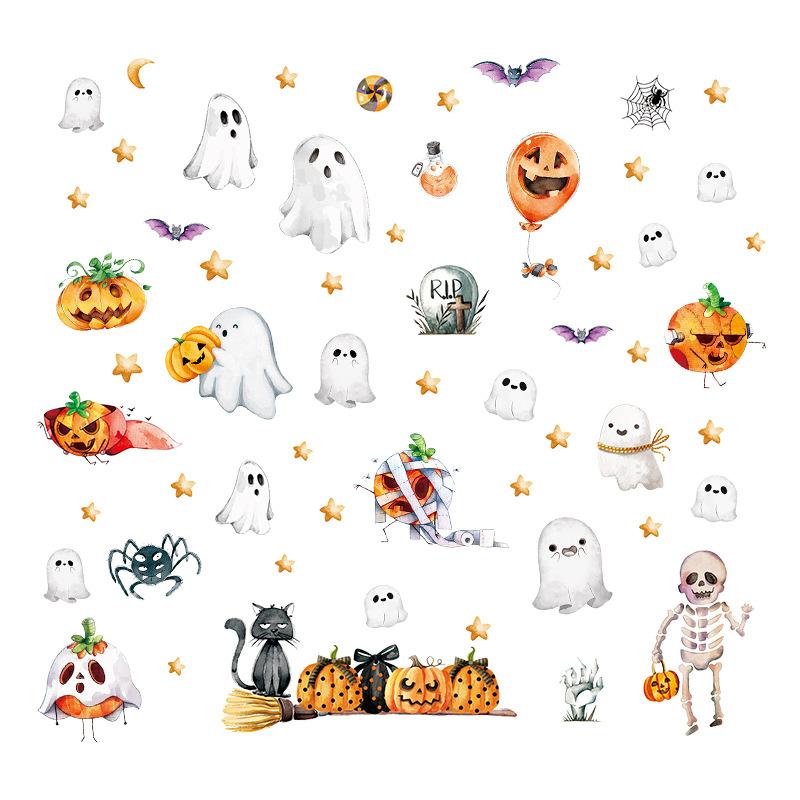 Halloween wall sticker pvc self-adhesive cartoon white ghost glass window sticker pumpkin refrigerator sticker witch window sticker