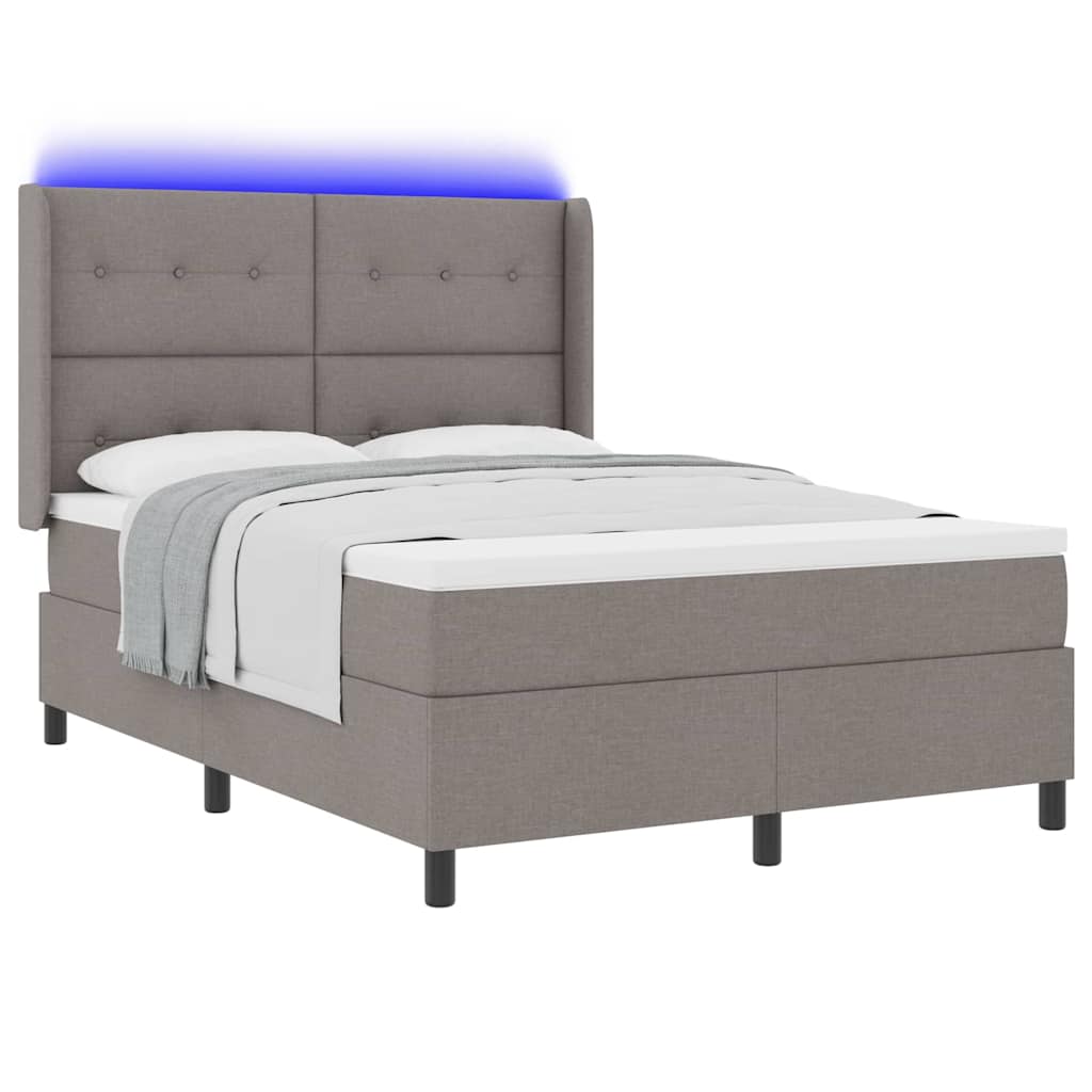 LED Box Spring Bed with Mattress Taupe 140 x 190 cm Fabric