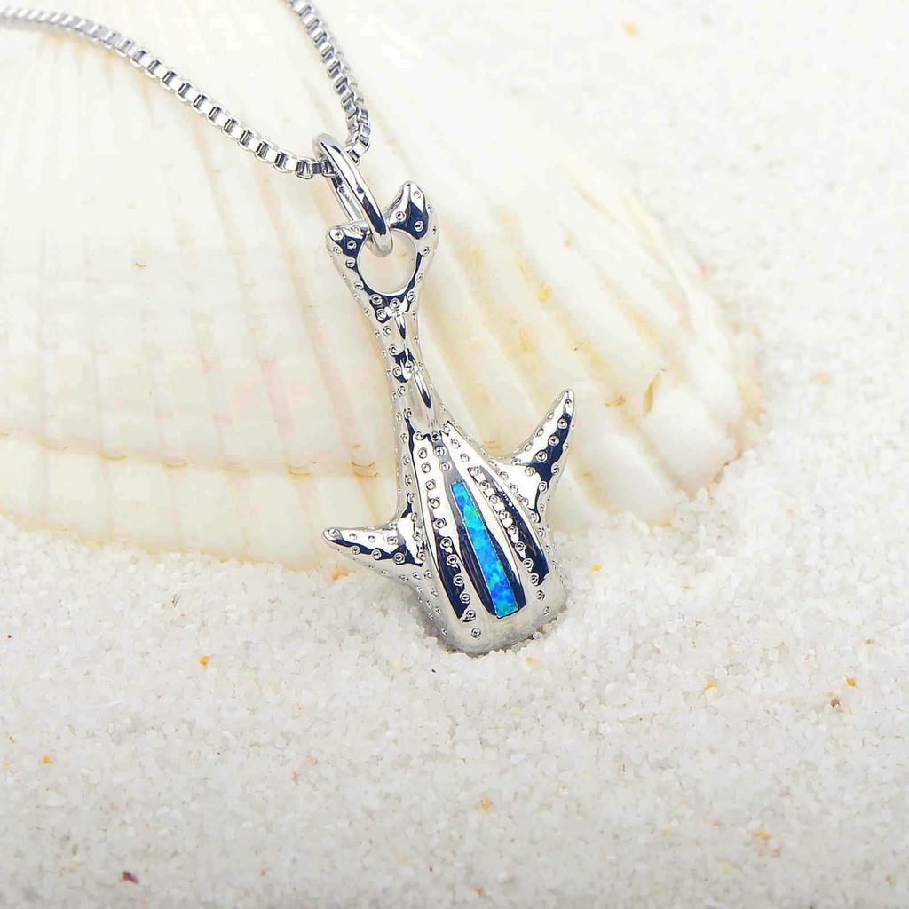 Hawaii Ocean Christian Copper Opal Pendant for Women Ocean Style Whale Sweater Chain Necklace Minimalist Opal Jewelry