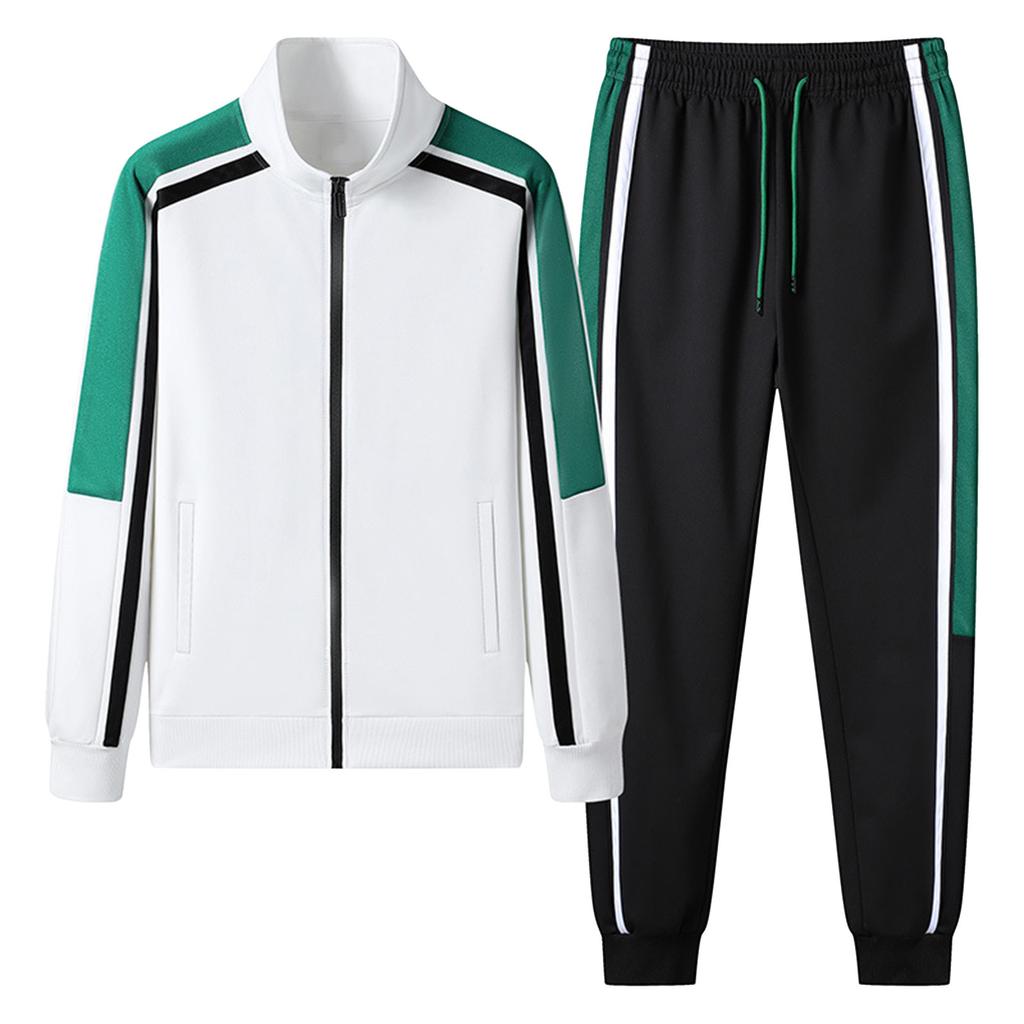 Men's Casual Sports Youth Fashion Stand Collar Cardigan Long Sleeve Jacket Trousers Suit