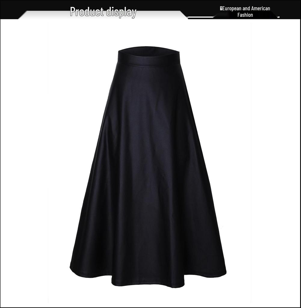 Женская миди-юбка с высокой талией из черной ПУ-кожи