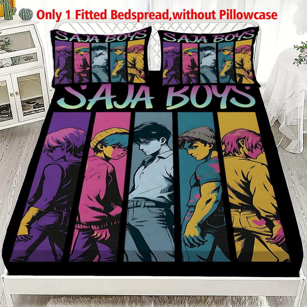 1PC K-POP Fitted Sheet D-Demon H-Hunters Soft Polyester Bed Cover Fitted Sheet With Elastic Band Home Decor No Pillowcase
