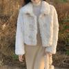 Women's Short Lamb Wool Coat - Korean Style Imitation Rabbit Fur with Horn Buttons, 2024 Autumn/Winter Fashion