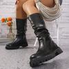 Большие размеры панк-сапоги на платформе до середины голени женские 2024 г. Ботинки из искусственной кожи с молнией сбоку, плиссированные, женские, на толстой подошве, коричневые, Botas Mujer 43