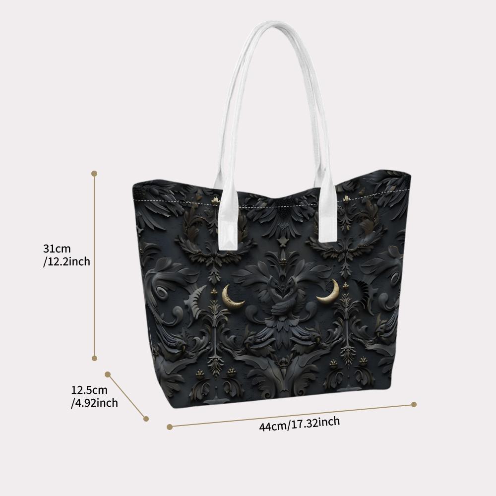 Gothic Dark Pattern Tote Bag Elegant Moon Decor Casual Portable Shoulder Handbag for Daily Use