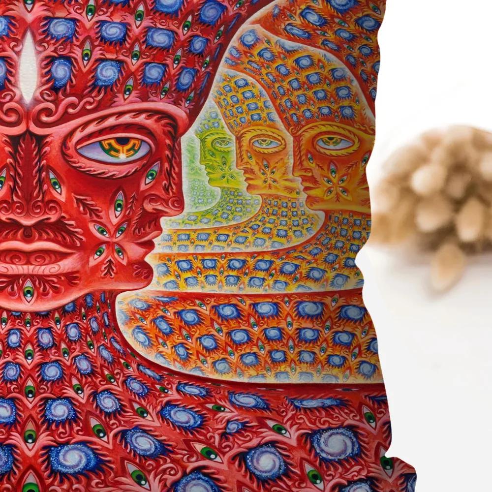 A- Alex Gray Trippy Psychedelic Pillow Case Square Pillow Bedroom Sofa Leisure Comfort Cushion Living Room Home Decoration 40X40