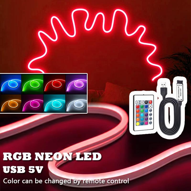 5V Flexible Led Rope Lights,RGB Neon Lights,USB RGB LED Neon Rope Lights,Control with Remote,Gaming Led Neon Strip Lights