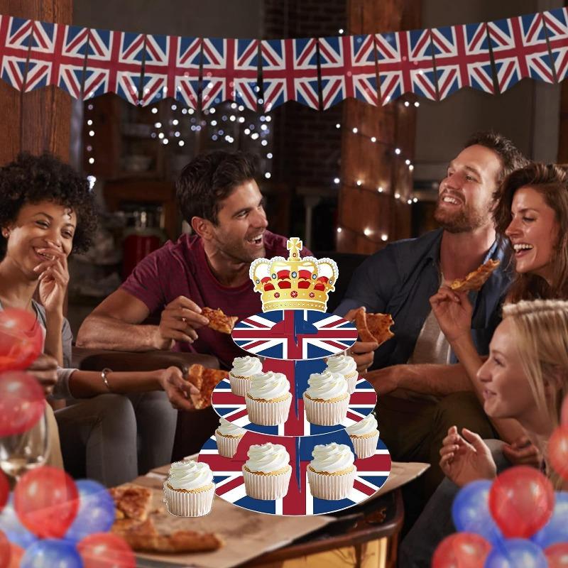 3 Tier British Party Cupcake Stand British Flag Cake Stand United Kingdom Party Cardboard Cake Tower Stand UK England Cupcake Tower