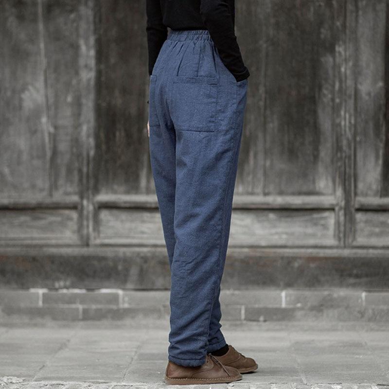 Johnature Женские повседневные брюки из хлопка и льна, однотонные стеганые брюки с эластичной резинкой на талии, зимние винтажные толстые брюки