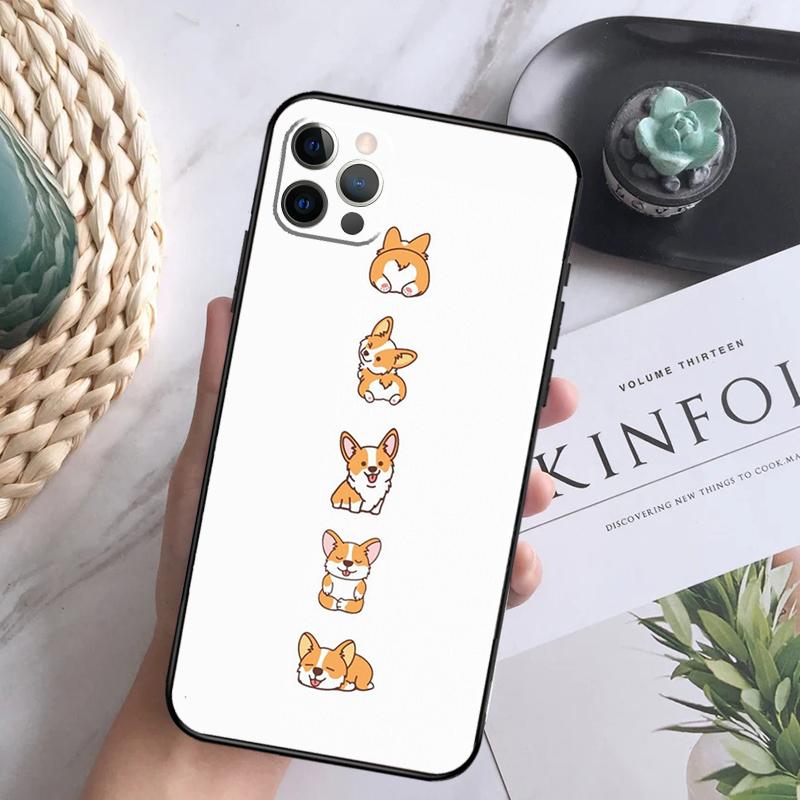 Cartoon Corgi Dog Shiba Inu Phone Case For iPhone 16 Pro 11 12 13 14 15 Pro Max Mini XS X XR 7 8 16 Plus Cover Coque