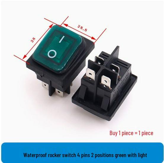 Waterproof 3-Position Rocker Switch KCD4, 4/6 Pins with Light, Anti-Collision Copper Pins, Boat-Style.