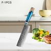 WXCOO 1-6pcs Damascus Steel Kitchen Knives Set Professional Japanese Santoku Knife Fruit Paring Utility Handle Blue Resin Set