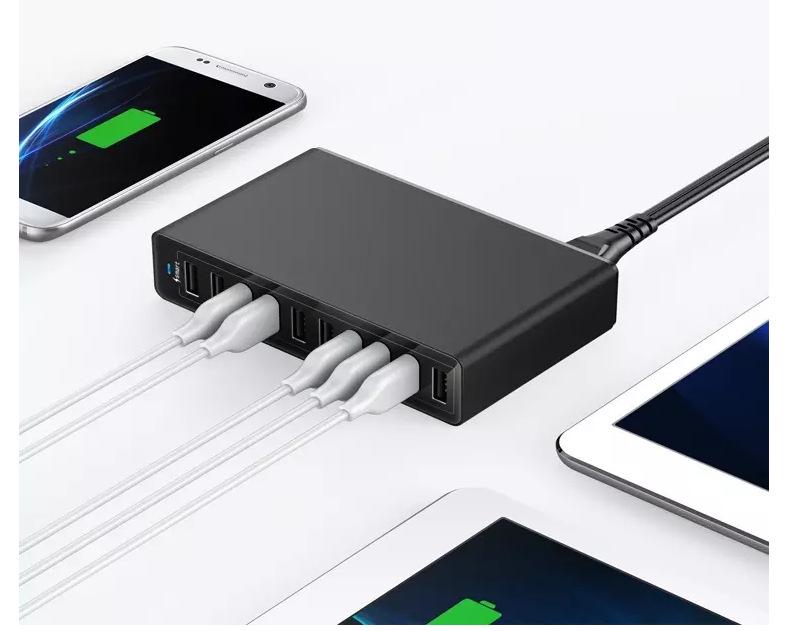 Многопортовое USB-зарядное устройство 65 Вт, быстрая зарядка PD 20 Вт, QC 3.0, совместимо с Apple и Huawei.