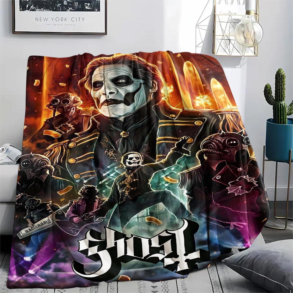 1 шт. Фланелевое одеяло с принтом группы Ghost, Высококачественное, Удобное для всех сезонов, Декор для дома, Тепло и уют, Идеально подходит для рождественских подарков