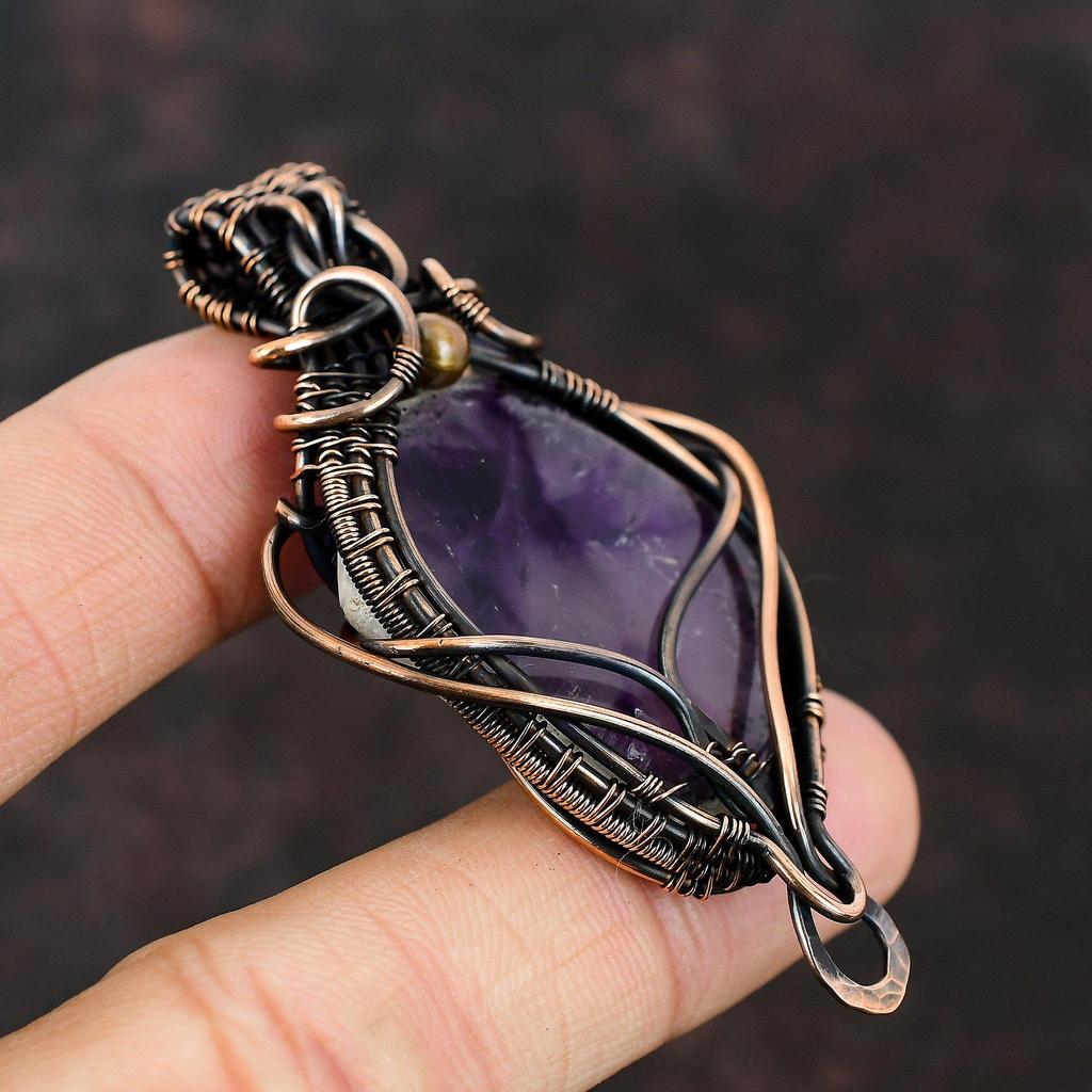 Super 23 Amethyst Gemstone Copper Pendant Copper Wire Wrapped Jewelry Copper Jewelry Gemstone Pendant Handmade Designer Pendant Gift For Him