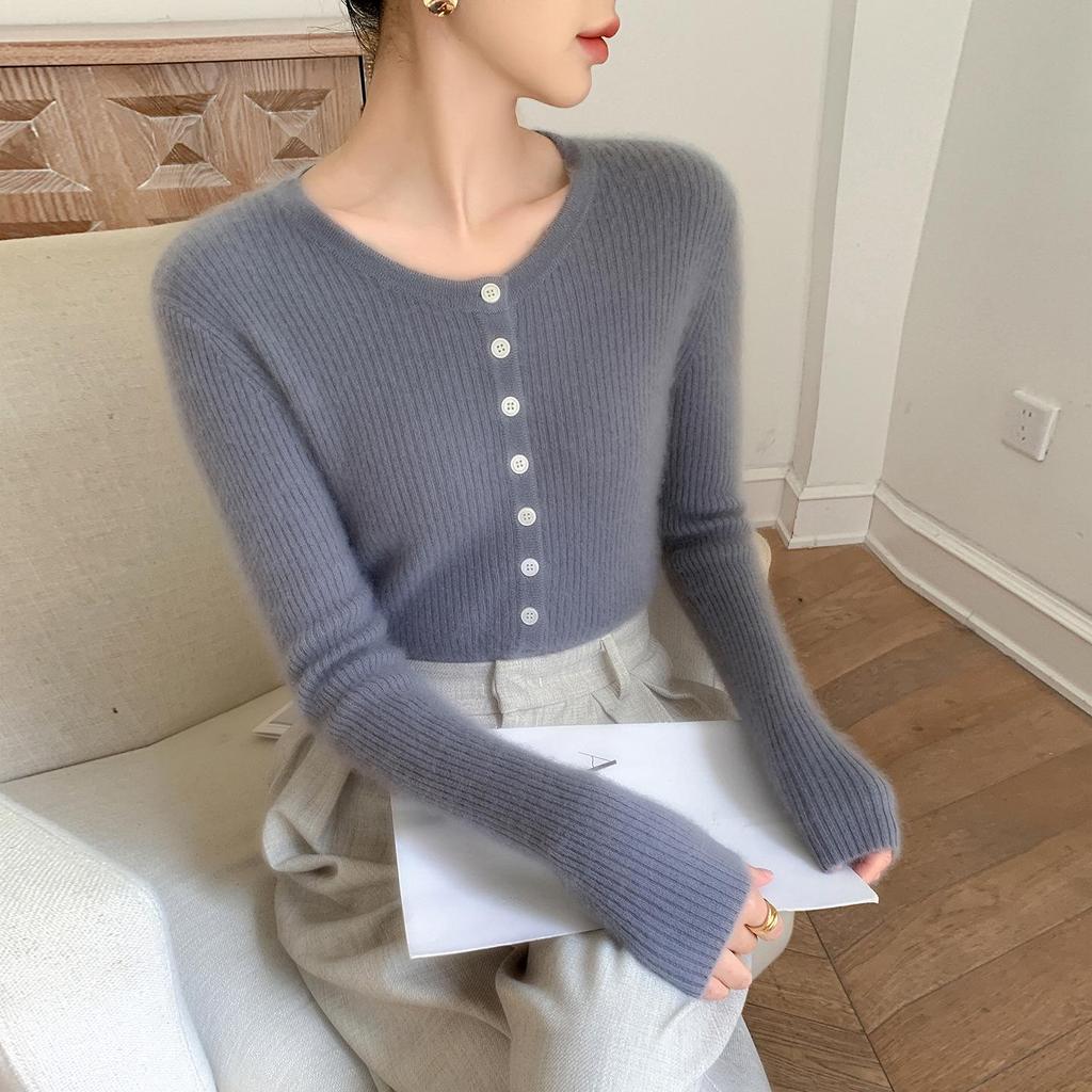 2026 Autumn/Winter Cashmere Knit Slim Fit Round Neck Wool Sweater Pullover