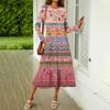 Women's  Printed Casual Dress Spring Autumn Pocket Round Neck Long Sleeve Dresses