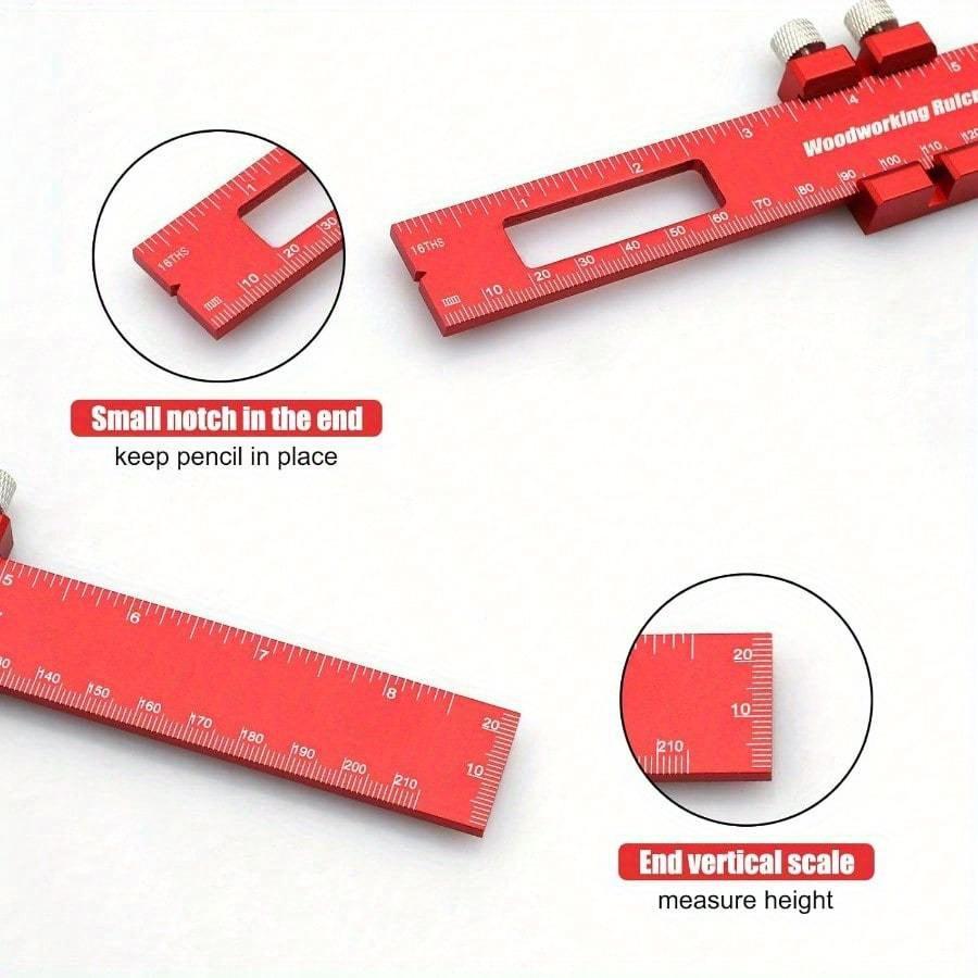 Деревообрабатывающая линейка, 3 шт. Прецизионная карманная металлическая скользящая линейка дюймовой и метрической разметки Т-образного типа и квадратная линейка для маркировки и измерения