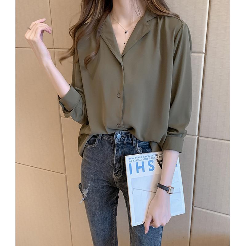 Белая рубашка, женская свободная шифоновая рубашка, рубашка на пуговицах с длинными рукавами, блузка, женская рубашка с отложным воротником, OL стиль, Blusas Ropa De Mujer