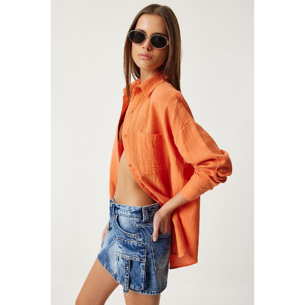 Oversize Basic Muslin Shirt Navy Blue