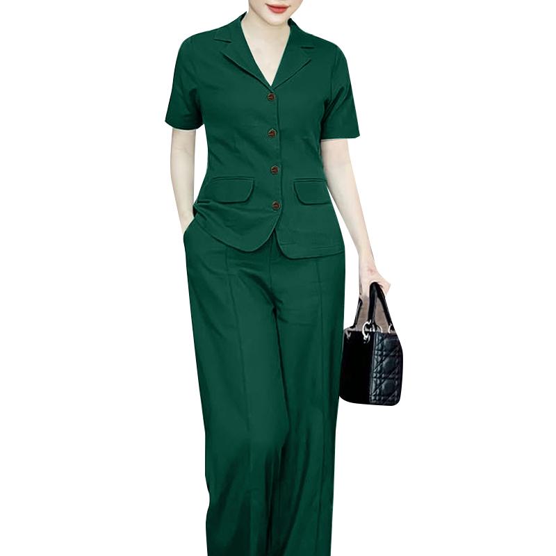 ZANZEA Women Short Sleeve Blouse and Pants Casual Two Piece Sets