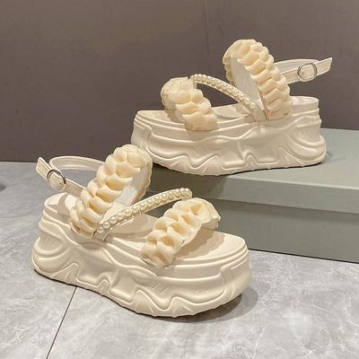 Бархатные туфли 8 см Летние пляжные сандалии Женский роскошный костюм Женские бежевые сабо на каблуке Замшевый комфорт Девочки Черные Низкий Толстый