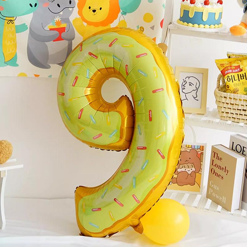 40-дюймовый пончик день рождения цифровой алюминиевый фольгированный шар детский детский годовалый оформление еда мультяшный дофаминовая вечеринка