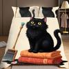 Комплект постельного белья из 3 предметов: наволочка, пододеяльник. Мультяшный милый черный кот. 2D цифровая печать. Подходит для декора спальни, общежития.