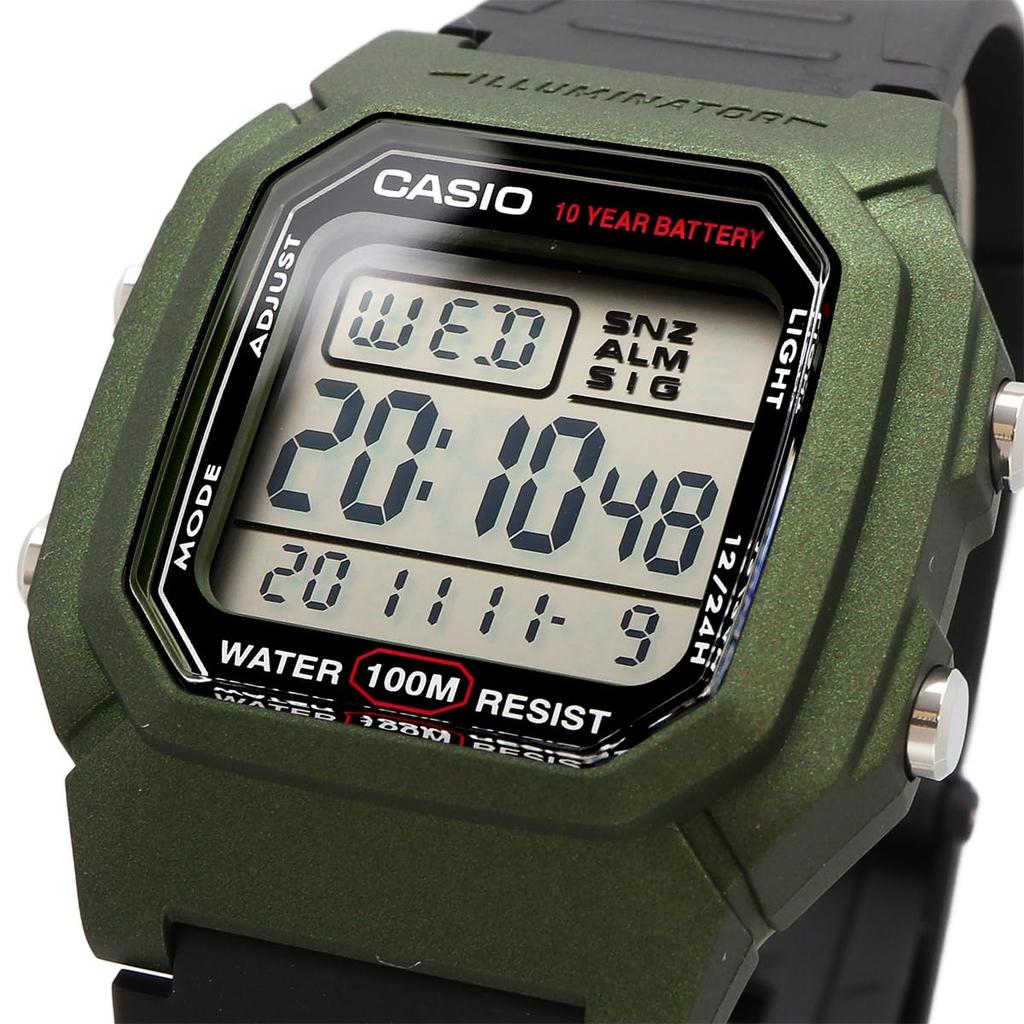 Casio W-800HM-3AV Стандартные цифровые мужские часы, Зеленый металлик, Оригинальная коробка, Импортные
