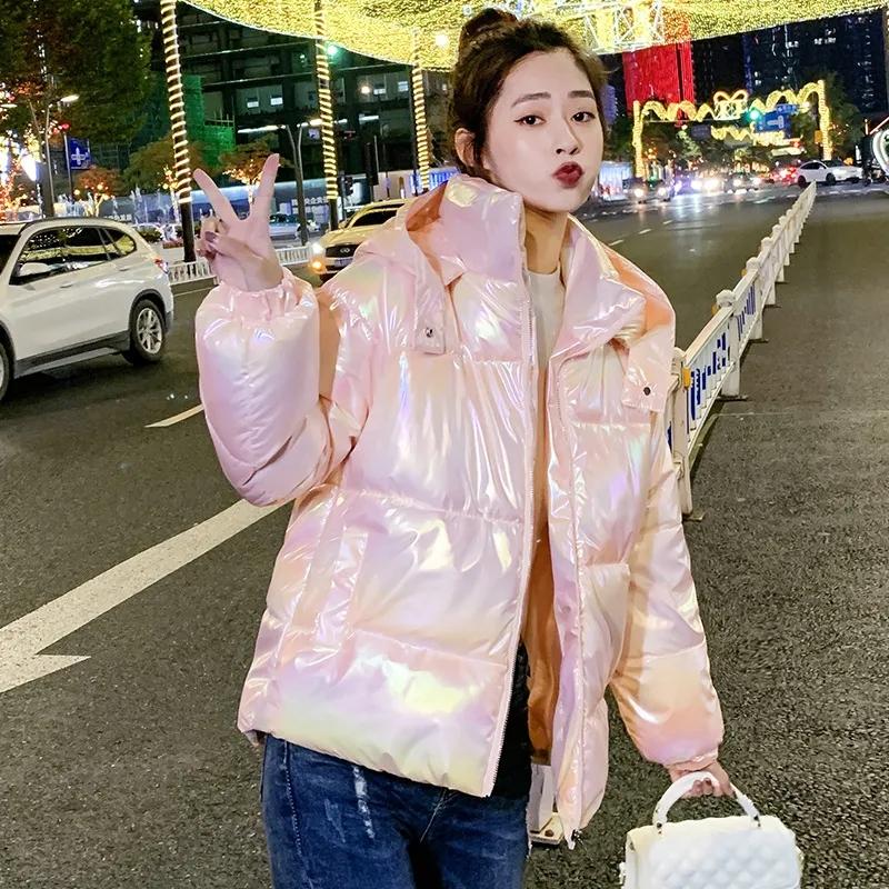 Glossy Waived Wash Down Cotton Women's Padded Clothes Winter New Colorful Coat Korean Version Loose Thicken Student Jacket