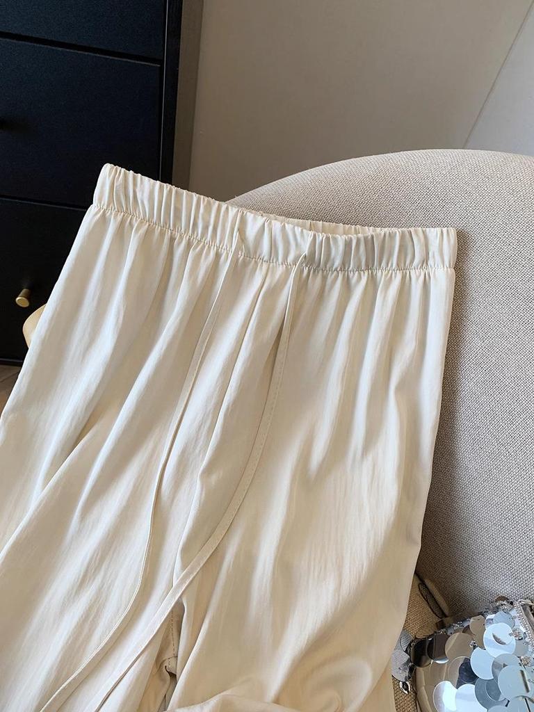 Textured Pleated Tencel Cotton Women's Cropped Wide-Leg Pants - Spring/Summer, Loose Draping Eight-Point Straight-Leg Casual Pants