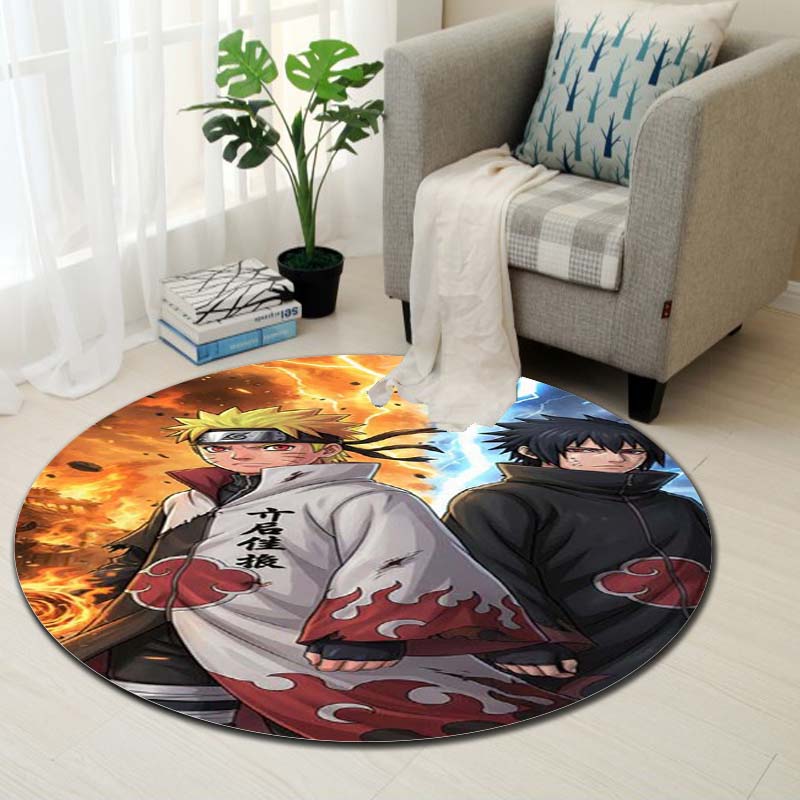Cartoon Naruto Round Area Rug Soft Plush Carpet Non-Slip Mat for Bedside Sofa Gaming Room Home Decoration