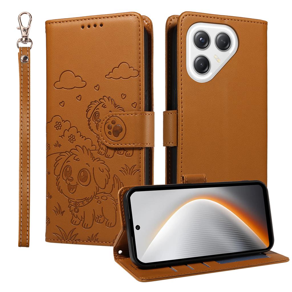 Чехол для TECNO Pova 7 Ultra 5G с блокировкой RFID, с тисненым узором собаки, из ПУ кожи, чехол для телефона с ремешком на запястье