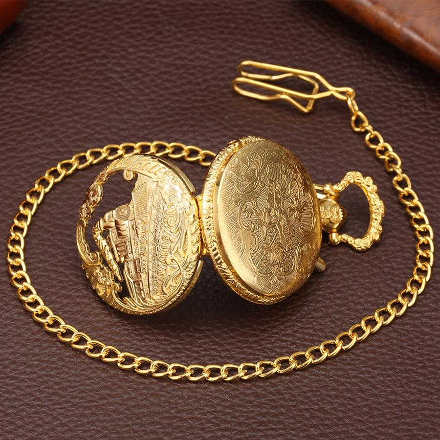 Светящиеся светодиодные кварцевые карманные часы Hollow Train Locomotiv Engine Steampunk Quartz FOB Light Watches для мужчин и женщин
