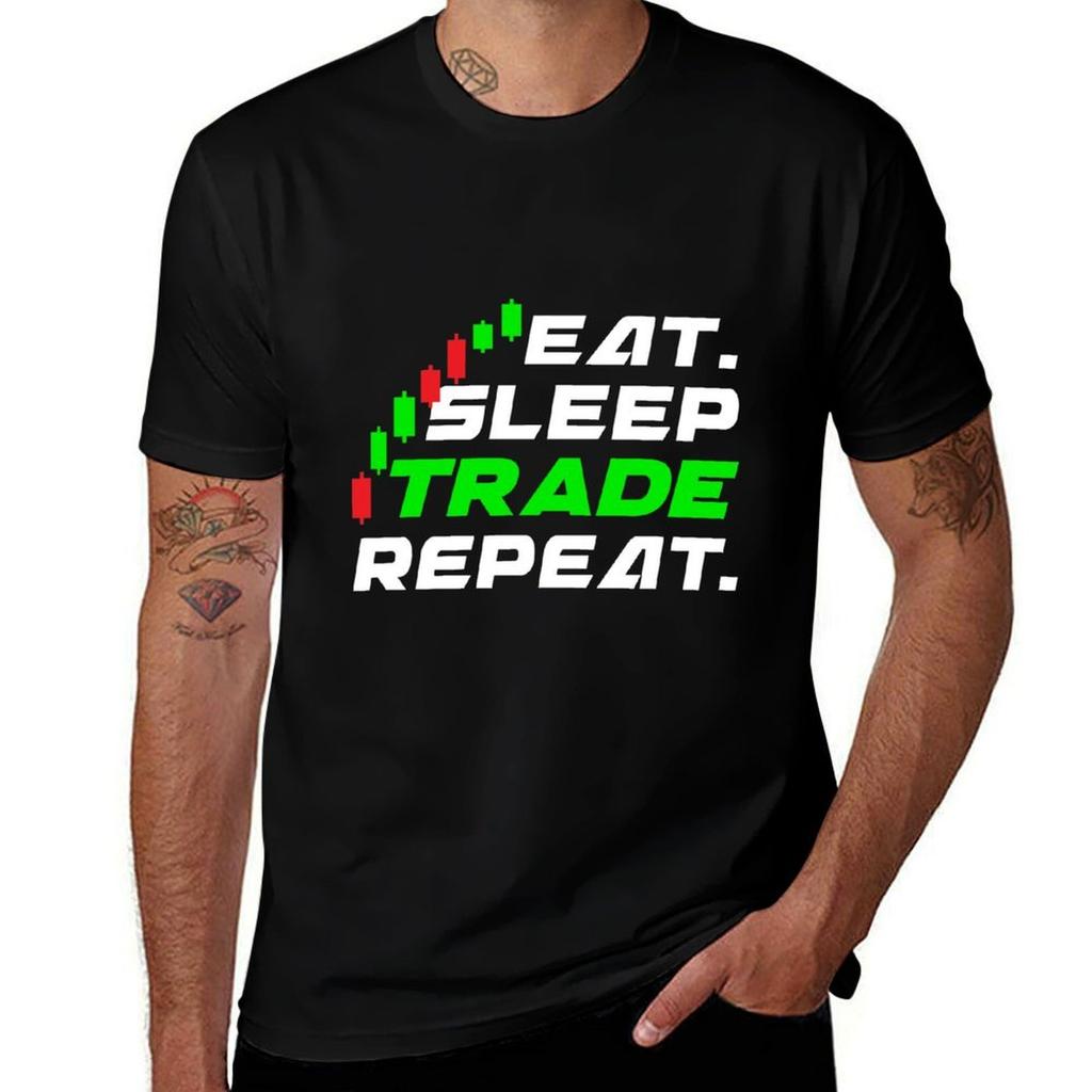 Футболка Eat Sleep Trade Repeat Простая однотонная футболка с круглым вырезом Футболка