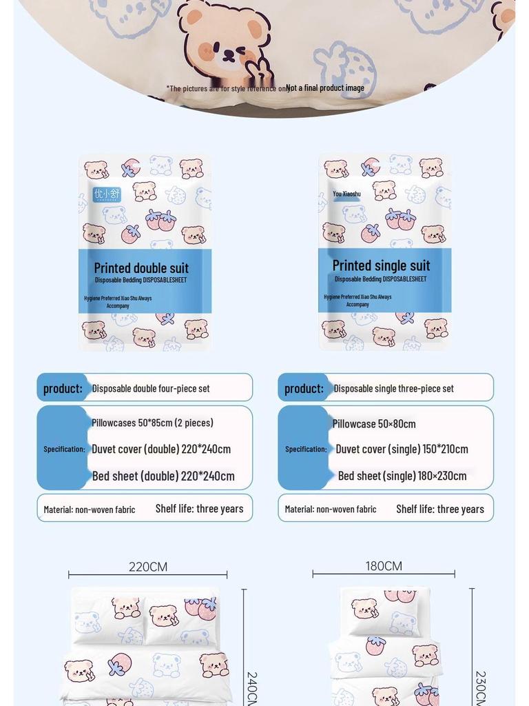 Очень большой толстый одноразовый гостиничный постельный комплект: Пододеяльник, наволочка, банное полотенце и грязеотталкивающая простыня.