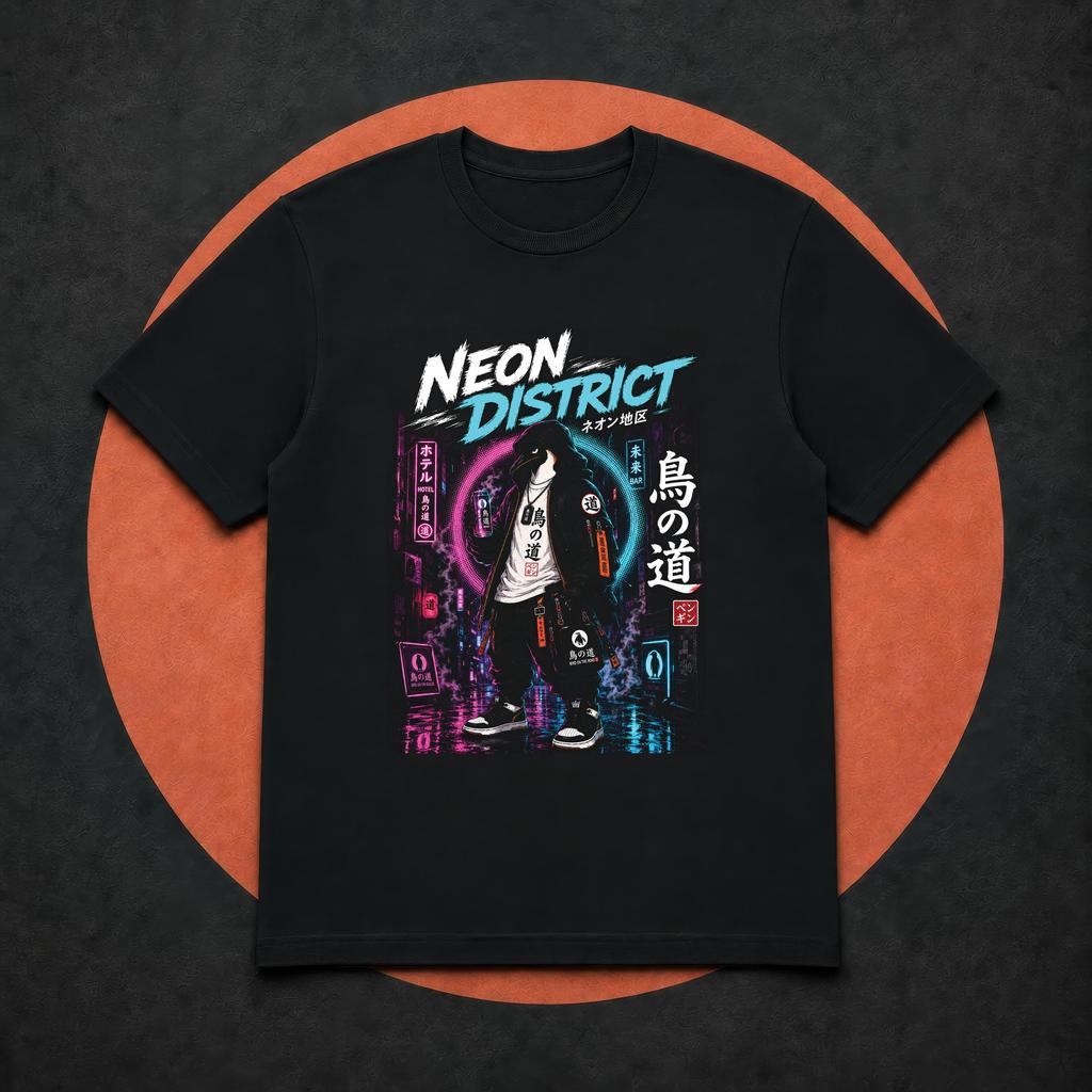Cyberpunk Techwear T-Shirt Neon Tokyo Japanese Anime Streetwear Tee Futuristic City Penguin Graphic Shirt Unisex Oversized
