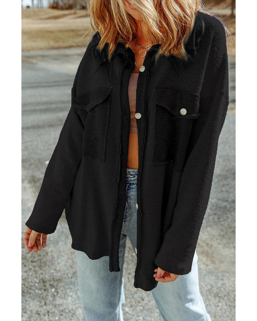 Azura Exchange Black Contrast Flap Pockets Relaxed Shacket