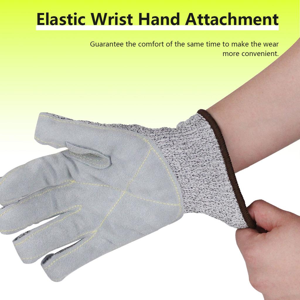SIZA Safety Cut Proof Seamless Knitted Safety Gloves with Cow Leather Palm Anti-cut Function for Slaughter Cutting & Repair Work