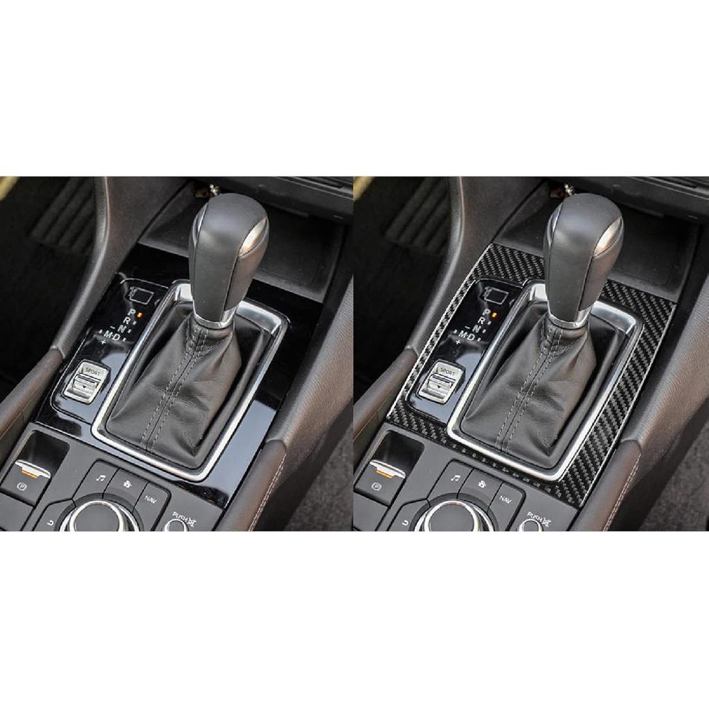 1pc Car Gear Shift Box Panel Frame Sticker Real Soft Carbon Fiber Gear Shift Box Trim Cover Interior Accessories Compatible with Mazda Axela 2017