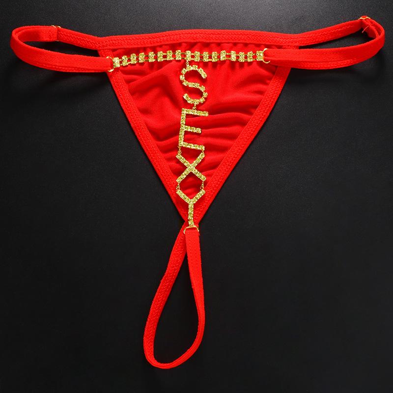 Fashion SEXY Letter Thong Panties Body Jewelry for Women Bling Rhinestone Waist Chain Thong G String Bikini Swimsuit